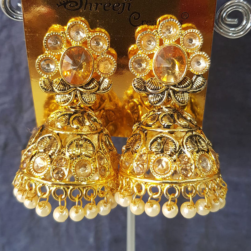 Shreeji Gold Plated Crystal Stone Jhumki Earrings