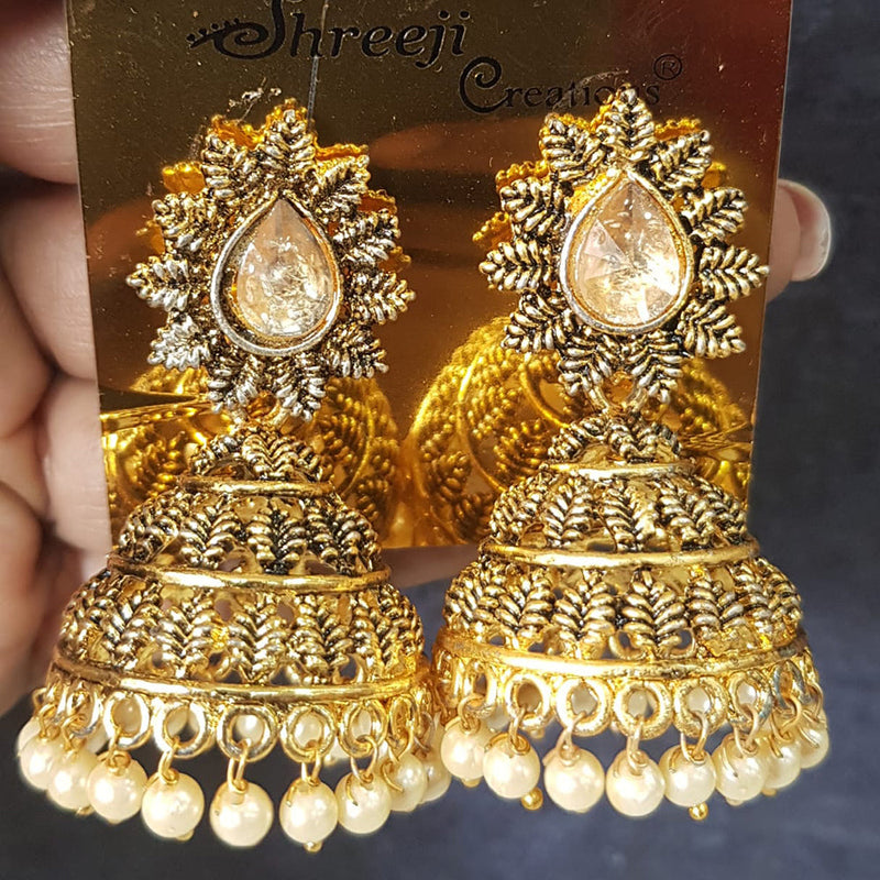 Shreeji Gold Plated Crystal Stone Jhumki Earrings