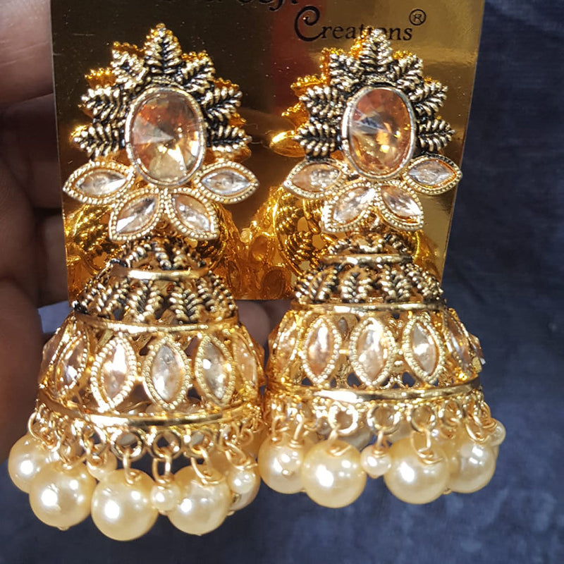 Shreeji Gold Plated Crystal Stone Jhumki Earrings