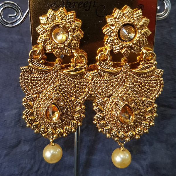 Shreeji Gold Plated Crystal  Stone Dangler Earrings