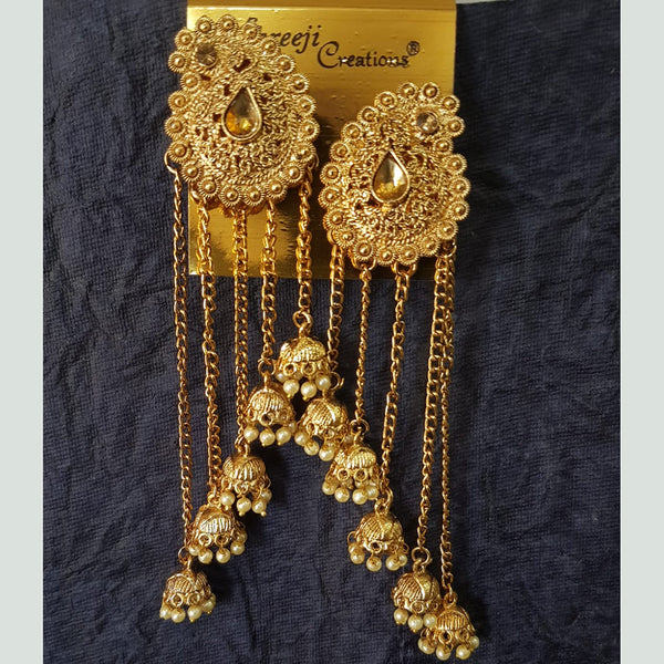 Shreeji Gold Plated Crystal  Stone Dangler Earrings