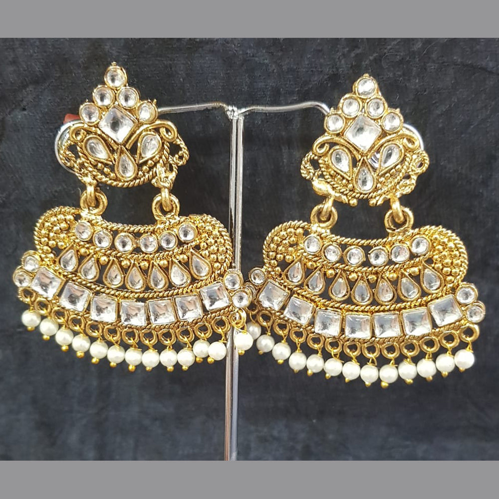 Shreeji Gold Plated Kundan Stone Dangler Earrings