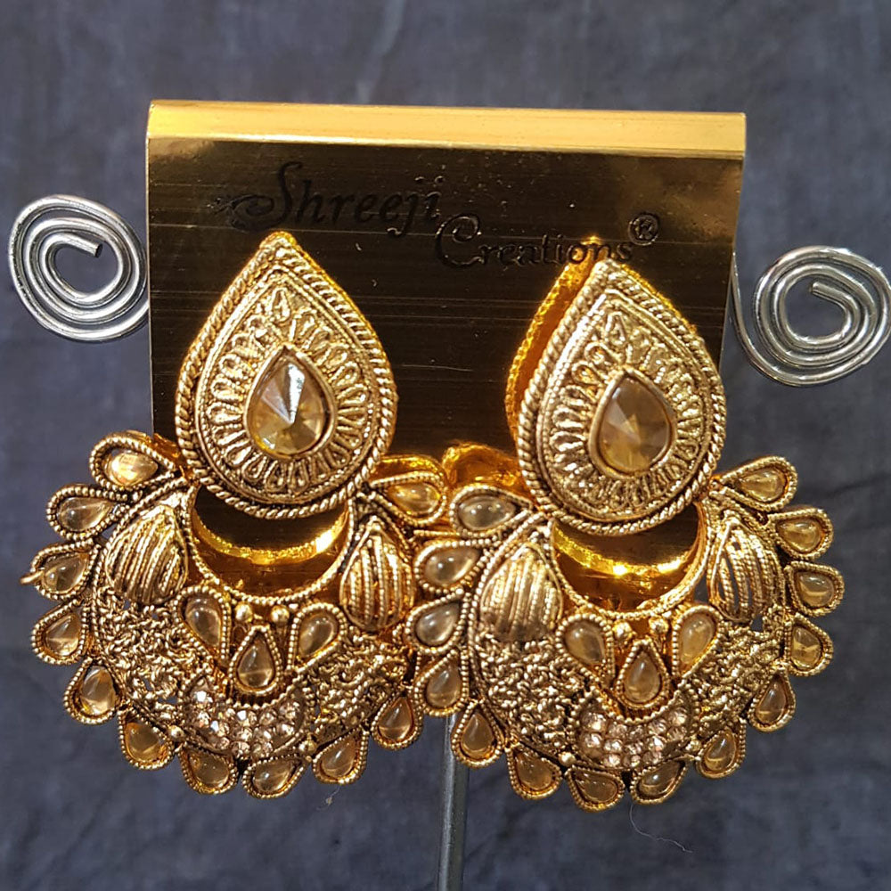 Shreeji Gold Plated Kundan Stone Dangler Earrings