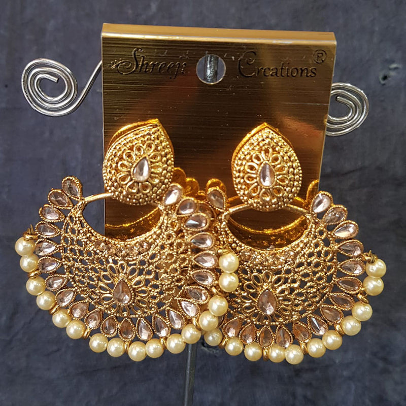 Shreeji Gold Plated Crystal Stone Dangler Earrings