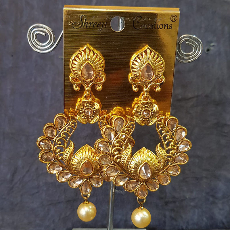 Shreeji Gold Plated Crystal Stone Dangler Earrings