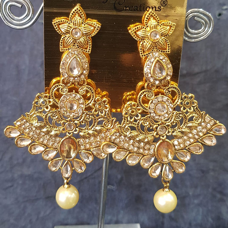 Shreeji Gold Plated Crystal Stone Dangler Earrings