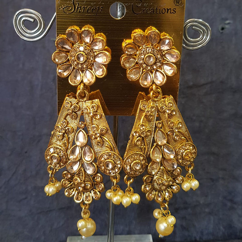 Shreeji Gold Plated Crystal Stone Dangler Earrings