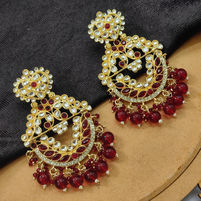 Bhavi Jewels Gold Plated Kundan Stone And Beads Dangler Earrings