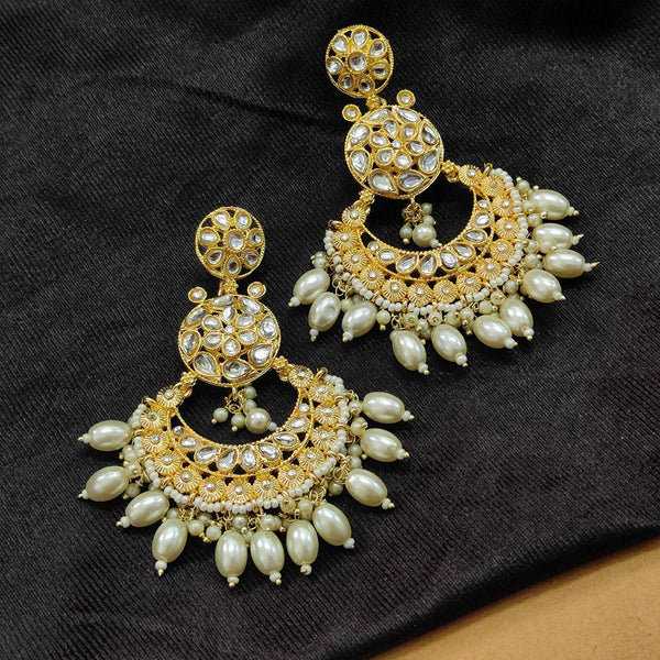 Bhavi Jewels Gold Plated Kundan Stone And Beads Dangler Earrings