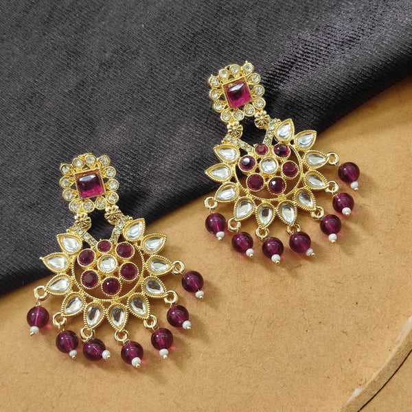 Bhavi Jewels Gold Plated Kundan Stone And Beads Dangler Earrings