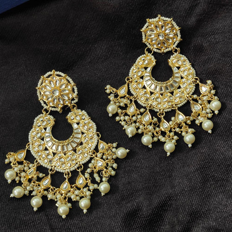 Bhavi Jewels Gold Plated Kundan Stone And Beads Dangler Earrings