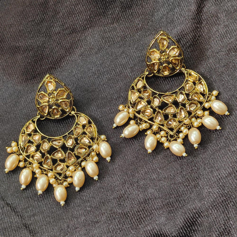 Darshana Jewels Gold Plated Kundan Stone And Beads Dangler Earrings