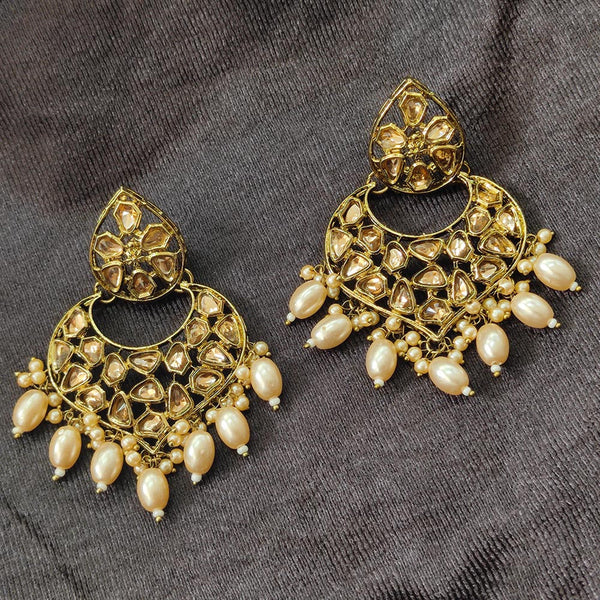 Bhavi Jewels Gold Plated Kundan Stone And Beads Dangler Earrings