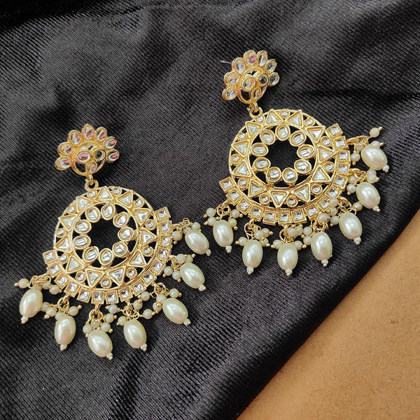 Bhavi Jewels Gold Plated Kundan Stone And Beads Dangler Earrings