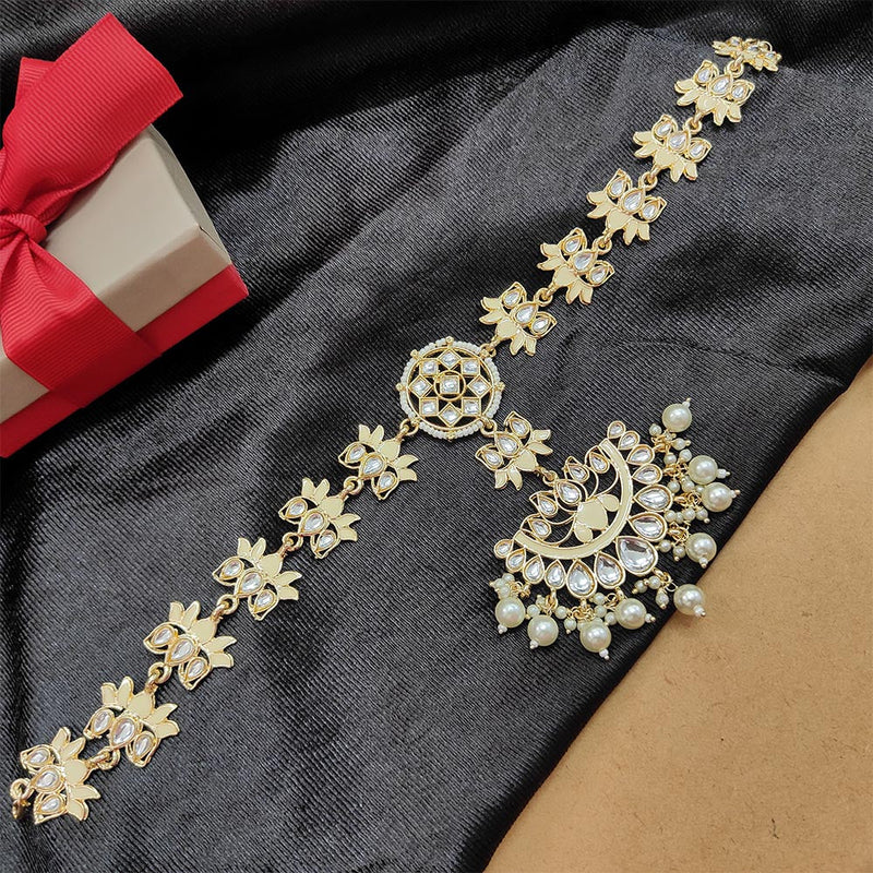 Bhavi Jewels Gold Plated Kundan Stone And Pearl  Sheeshphool