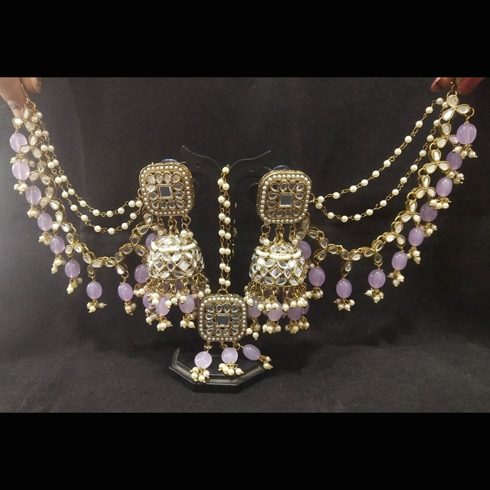 Jinu Arts Gold Plated Kundan Pearl & Beads Jhumki Kanchain Earrings