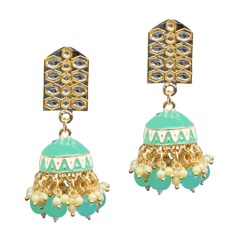 Darshana Jewels Gold Plated Kundan Stone Meenakari Jhumki Earrings