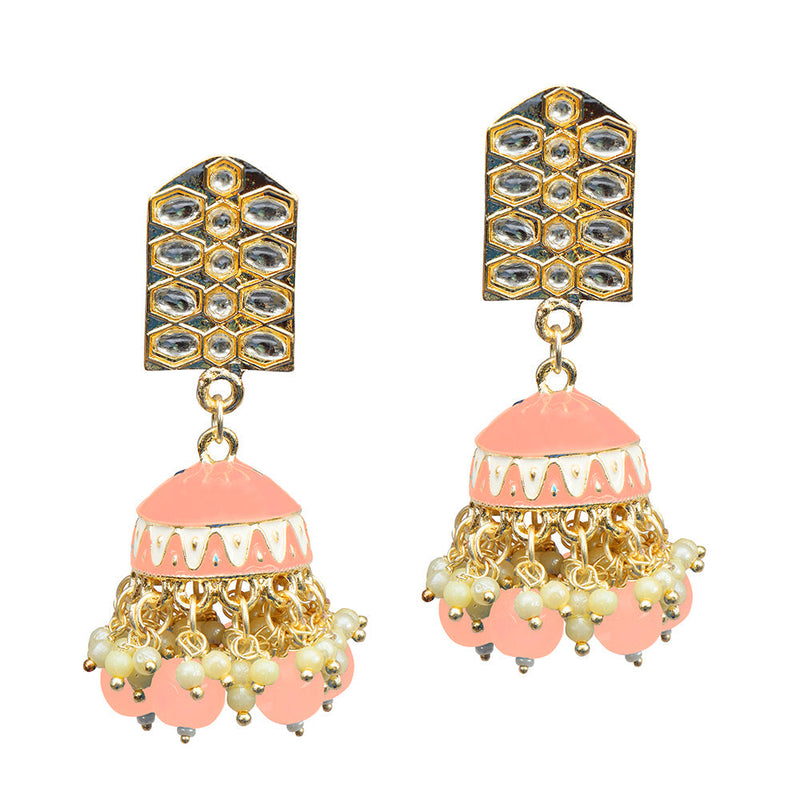 Darshana Jewels Gold Plated Kundan Stone Meenakari Jhumki Earrings