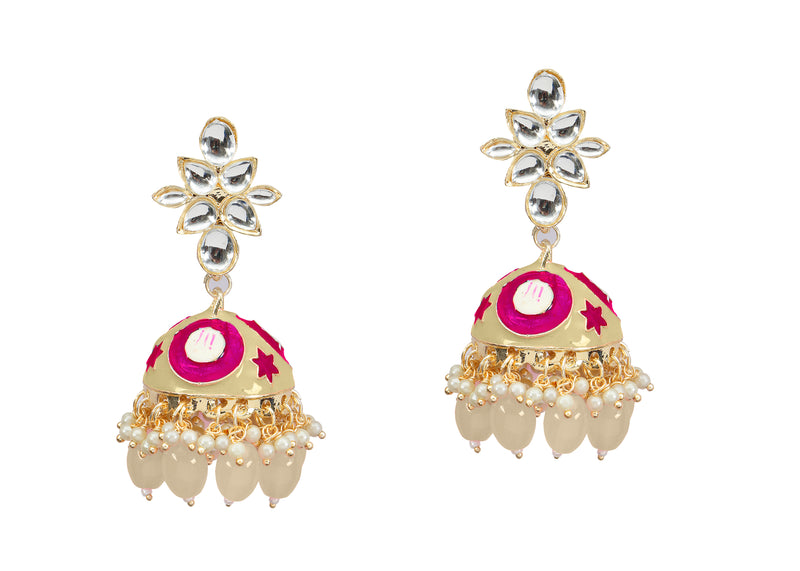 Bhavi Jewels Gold Plated Kundan Stone And Meenakari Jhumki