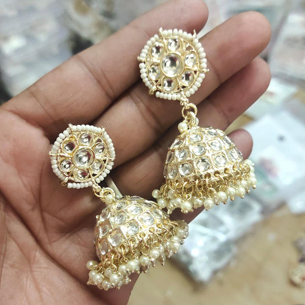 Om Creations Gold Plated Kundan Stone Jhumki Earrings