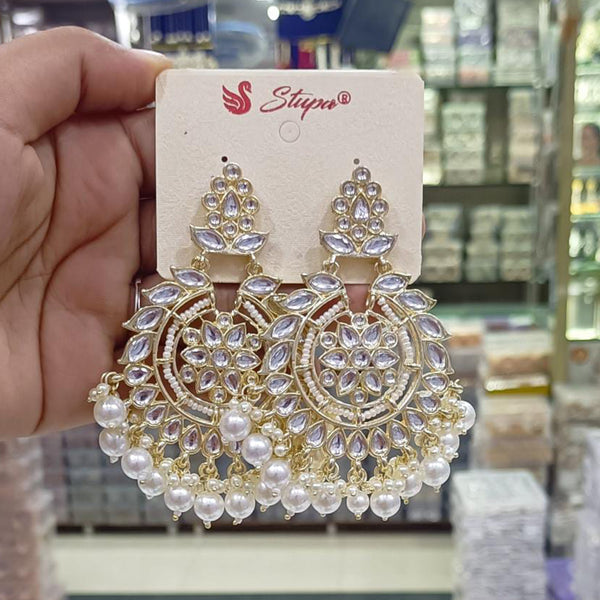 Buy Pink Green Gold Tone Kundan Chandbali Earrings with Pearls Online at  Jayporecom