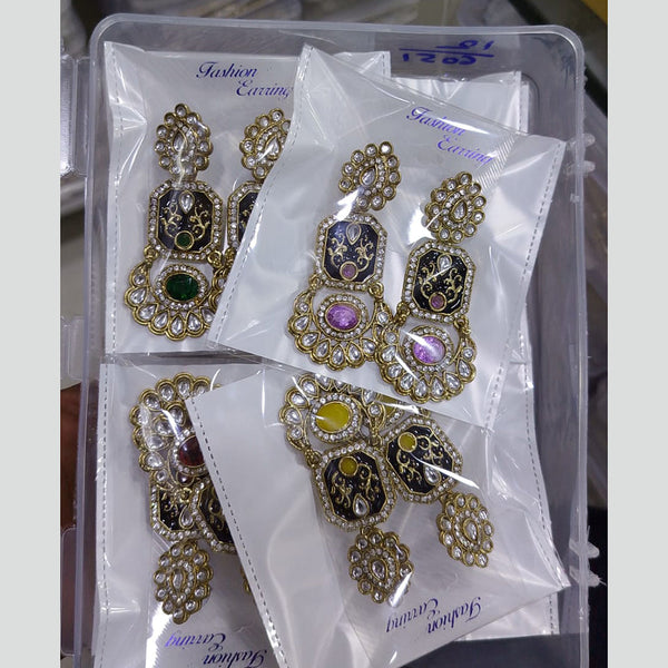 Om Creations Gold Plated Kundan Dangler Earrings