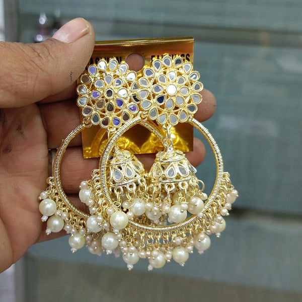 Om Creations Gold Plated Mirror & Beads Dangler Earrings