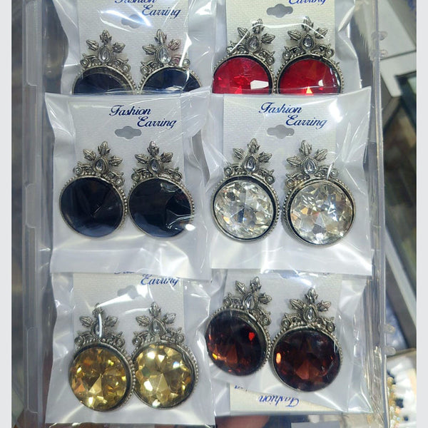 Om Creations Oxidised Plated Kundan Stone Studs Earrings