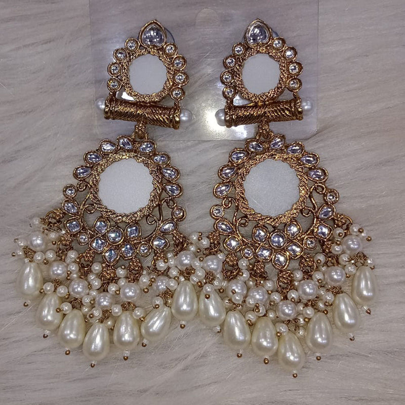 Om Creation Gold Plated Kundan Stone And Beads Dangler Earrings