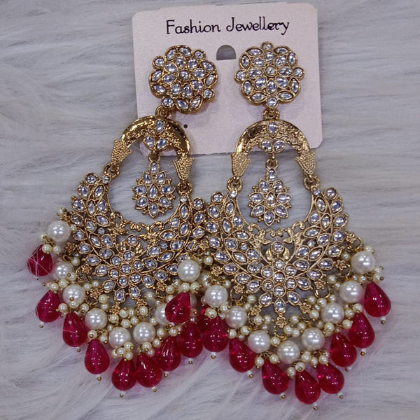 Om Creation Gold Plated Kundan Stone And Beads Dangler Earrings