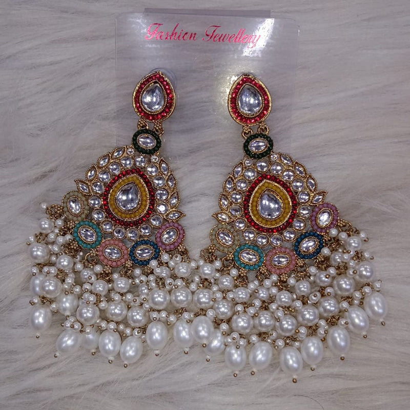 Om Creation Gold Plated Kundan Stone And Beads Dangler Earrings