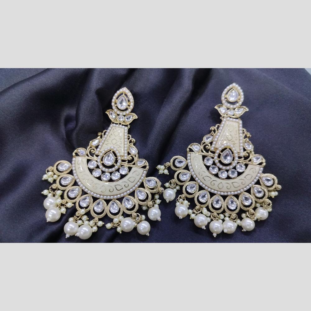 Om Creations Gold Plated Kundan And Pearl Meenakari Dangler Earrings