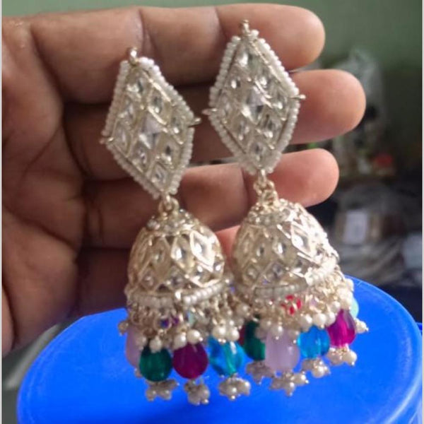 Om Creations Gold Plated Kundan And Pearl Jhumki Earrings