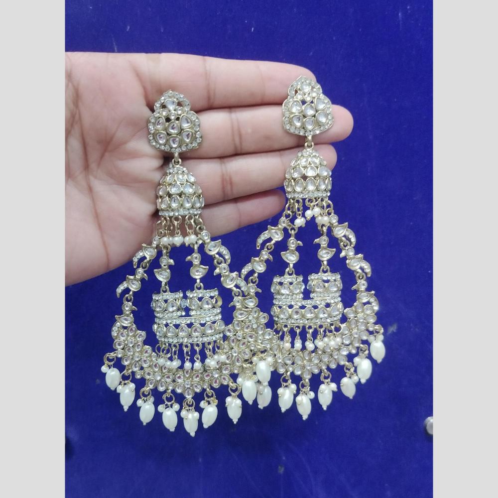 Om Creations Designer Kundan And Pearl Long Dangler Earrings