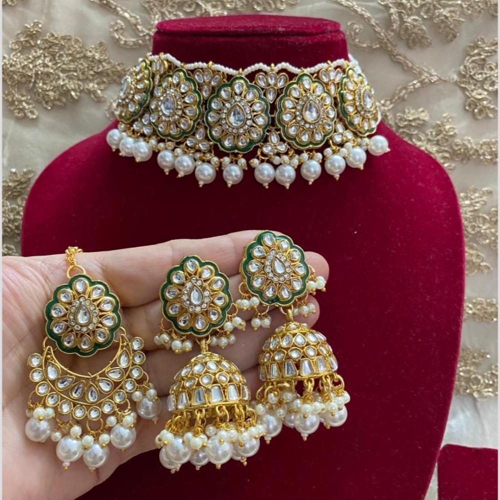 Om Creations Traditional Kundan And Pearl Meenakari Embellishments Choker Necklace Set