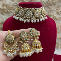 Om Creations Traditional Kundan And Pearl Meenakari Embellishments Choker Necklace Set