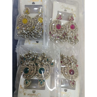 Om Creations Crystal Stone and Pearl Jhumki Earrings for Women