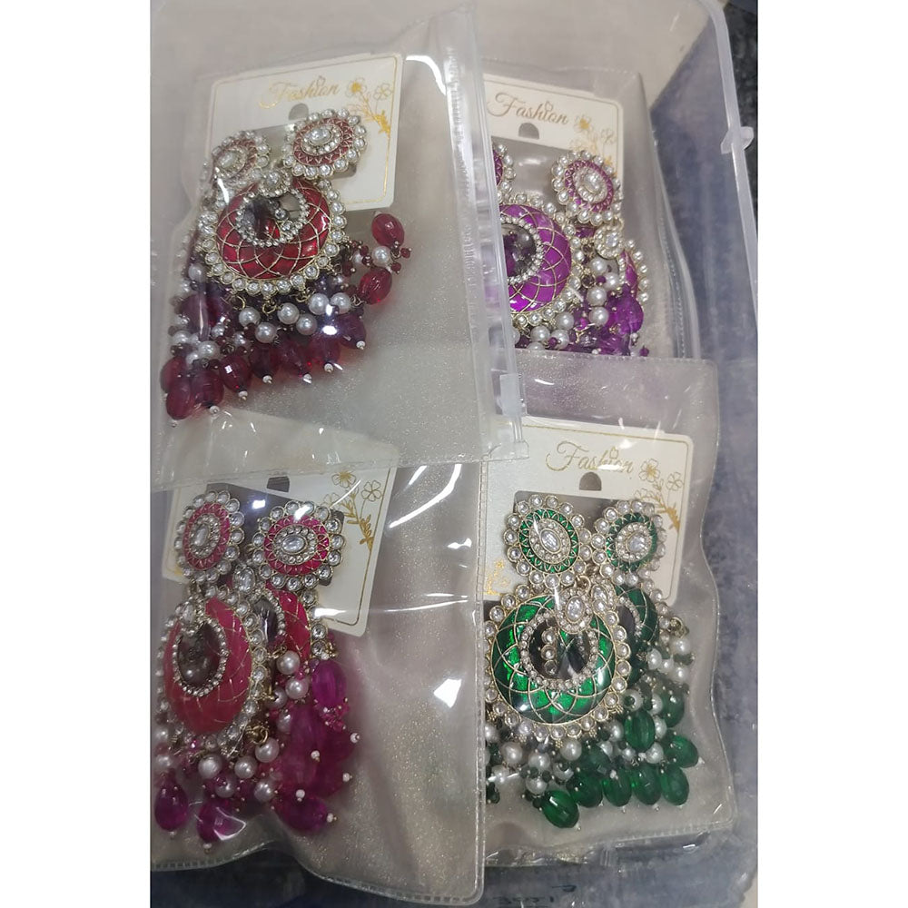 Om Creations Crystal Stone, Pearl and Meenakari Jhumki Earrings