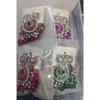 Om Creations Crystal Stone, Pearl and Meenakari Jhumki Earrings