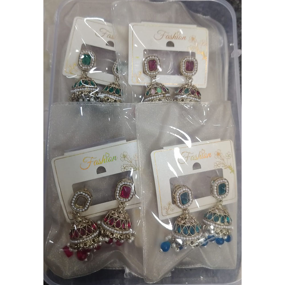 Om Creations Statement Pota Stone And Pearl Designer Jhumki Earrings