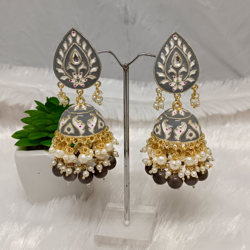 Darshana Jewels Gold Plated Meenakari Jhumkis Earrings