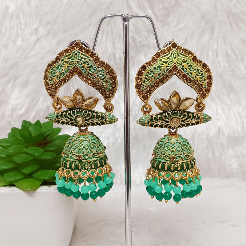 Darshana Jewels Gold Plated Meenakari Jhumkis Earrings