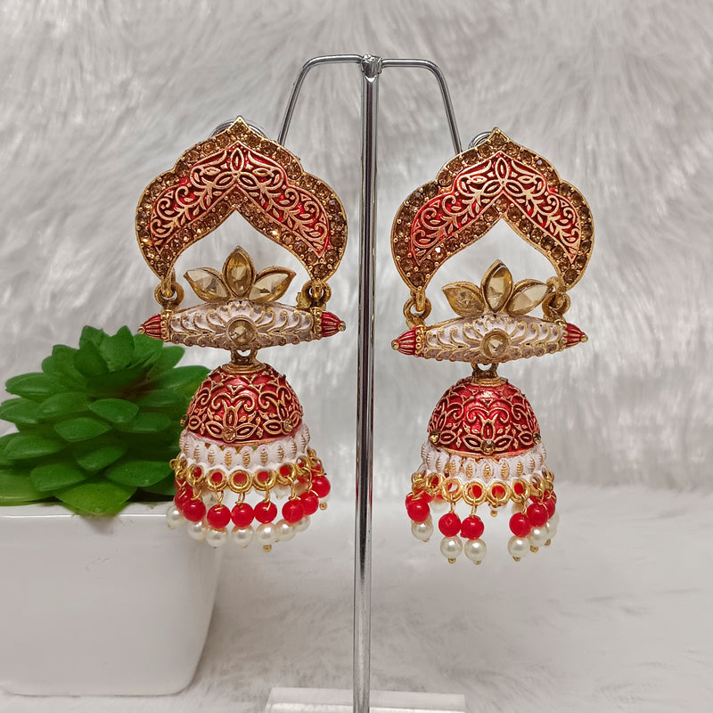 Darshana Jewels Gold Plated Meenakari Jhumkis Earrings