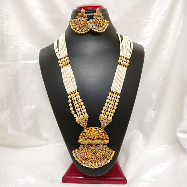 Darshana Jewels Gold Plated Kundan Stone And Pearls Long Necklace Set