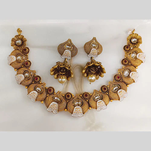 Darshana Jewels Gold Plated Pota Stone And Meenakari Necklace Set