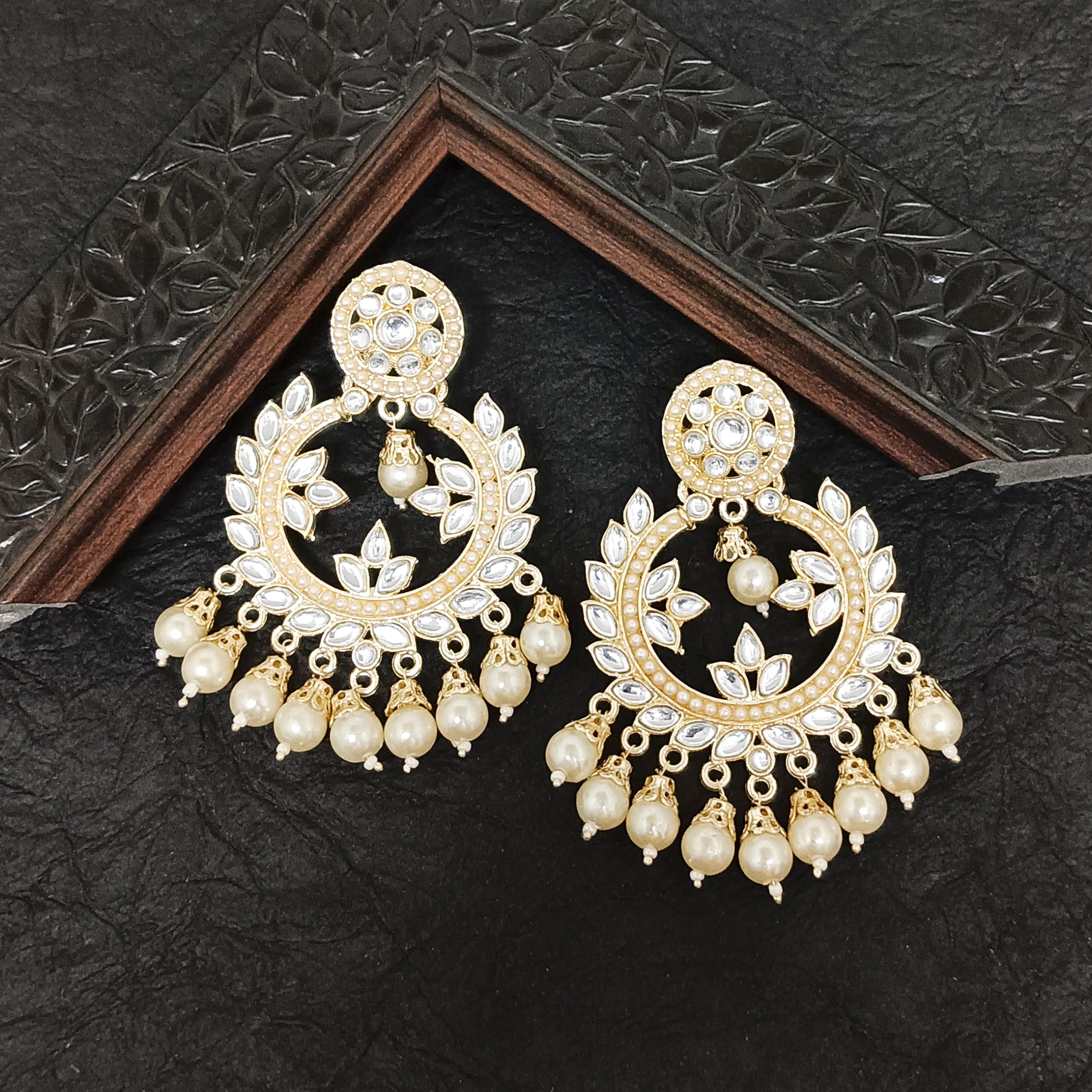Darshana Jewels Premium Kundan Stone And Pearl Dangler Earrings For Women