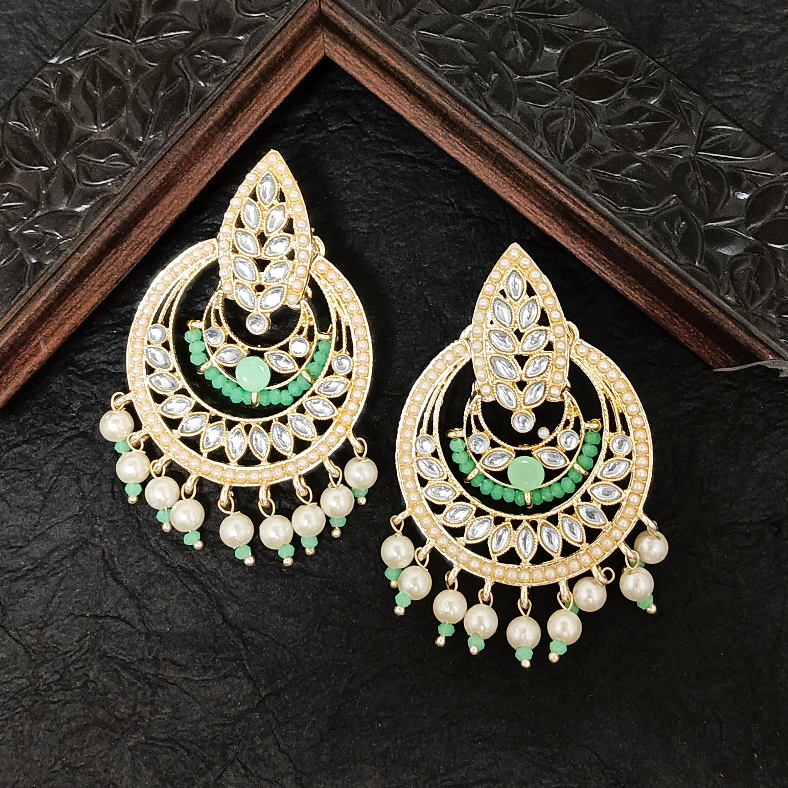 Darshana Jewels Premium Kundan Stone And Pearl Dangler Earrings For Women