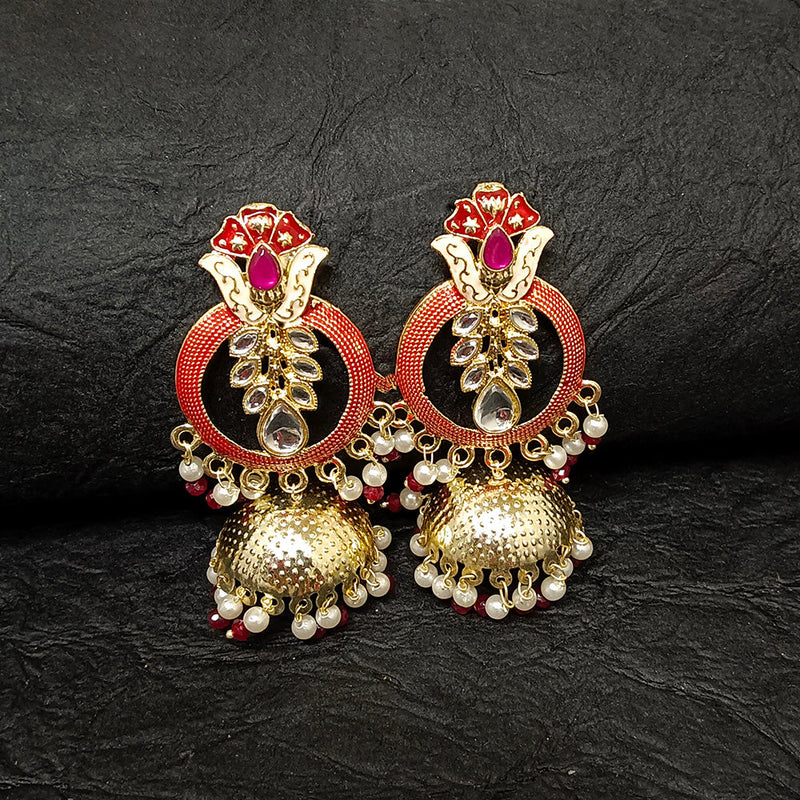 Darshana Jewels Gold Plated Meenakari Jhumki Earrings