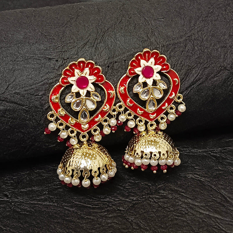 Darshana Jewels Gold Plated Meenakari Jhumki Earrings