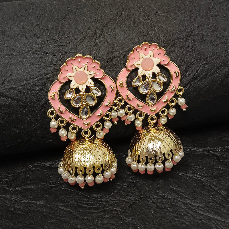 Darshana Jewels Gold Plated Meenakari Jhumki Earrings